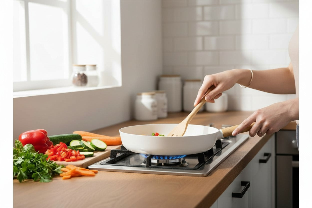 CREAM CERAMIC NON STICK ALUMINUM 12" FRY PAN