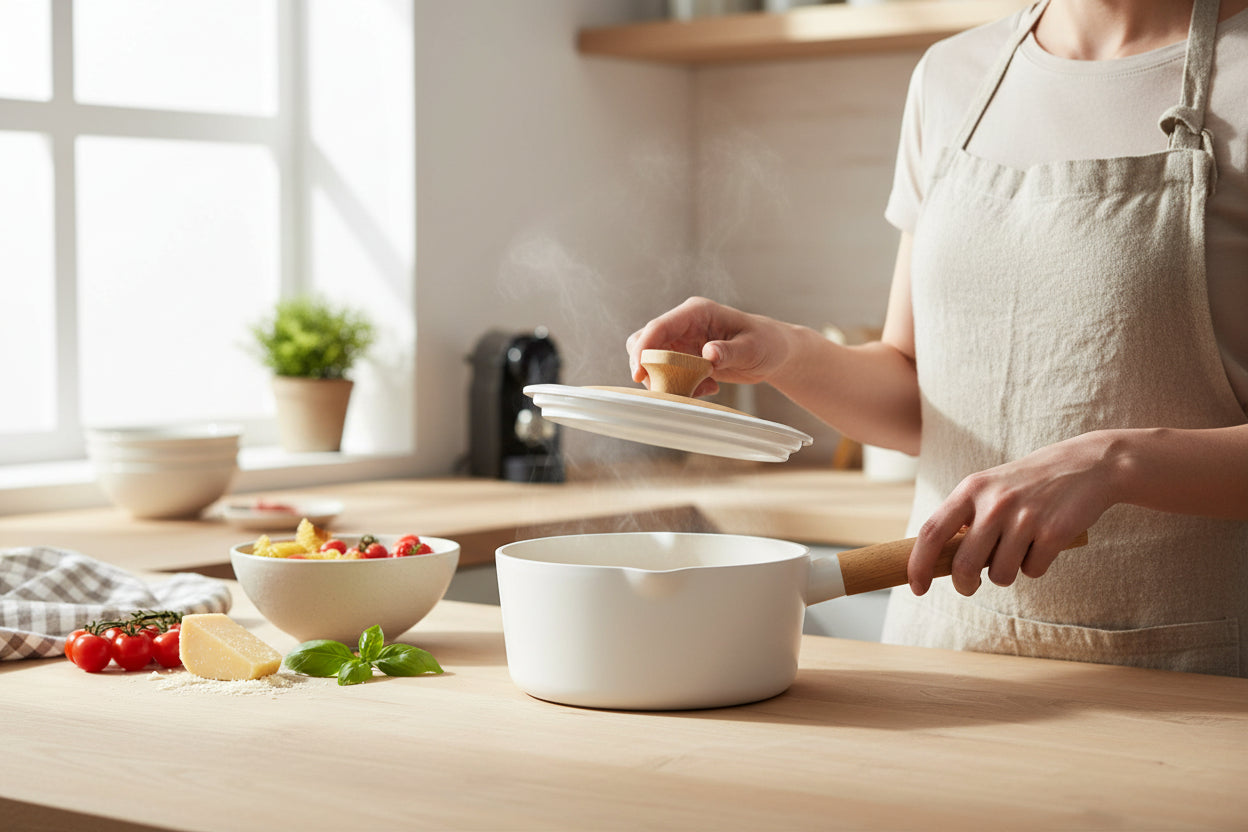 Cream Ceramic Non Stick Aluminum 2qt Saucepan