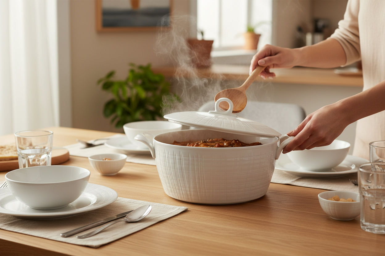 1QT WHT ROUND LINEN CASSEROLE