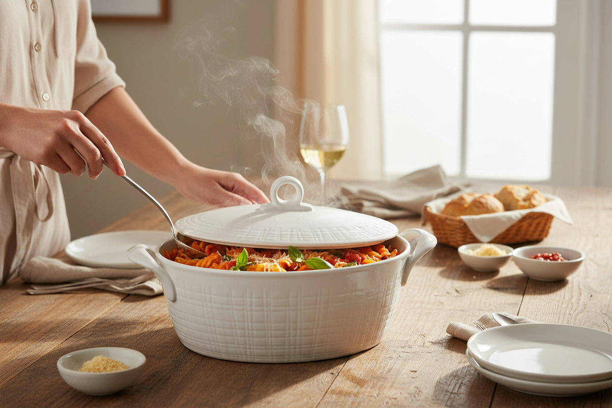 1.5QT WHT OVAL LINEN CASSEROLE