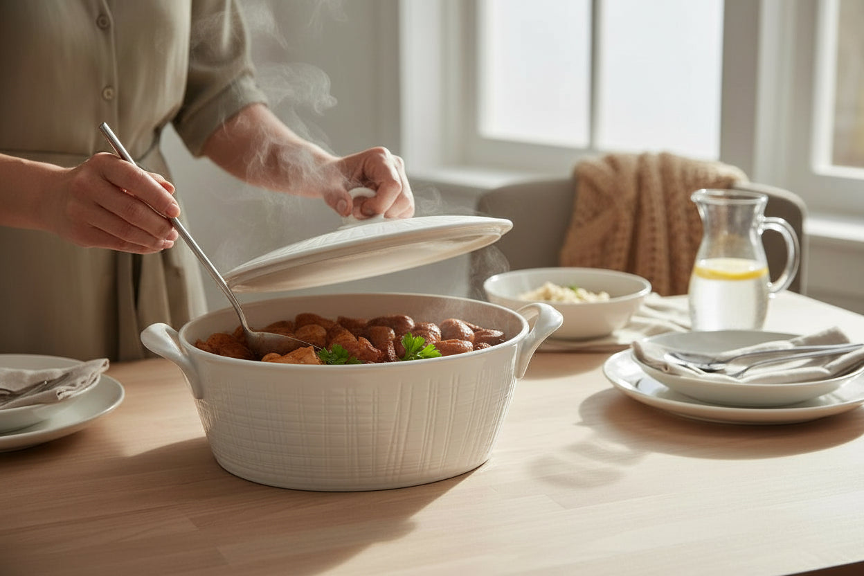 WHITE LINEN 2.3 QT CERAMIC OVAL CASSEROLE