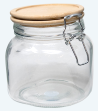 Square 27 Oz Glass Jar W/ Wood Lid