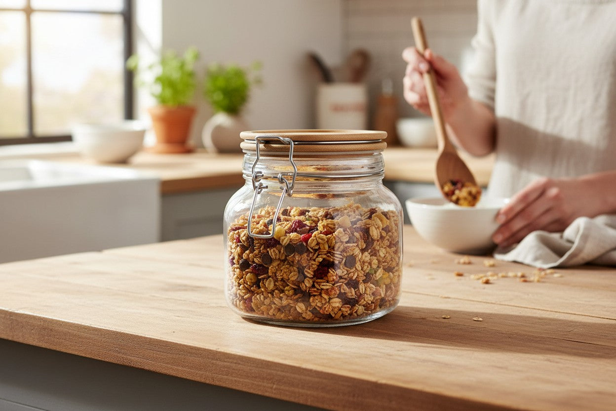 SQUARE 27 OZ GLASS JAR W/ WOOD LID