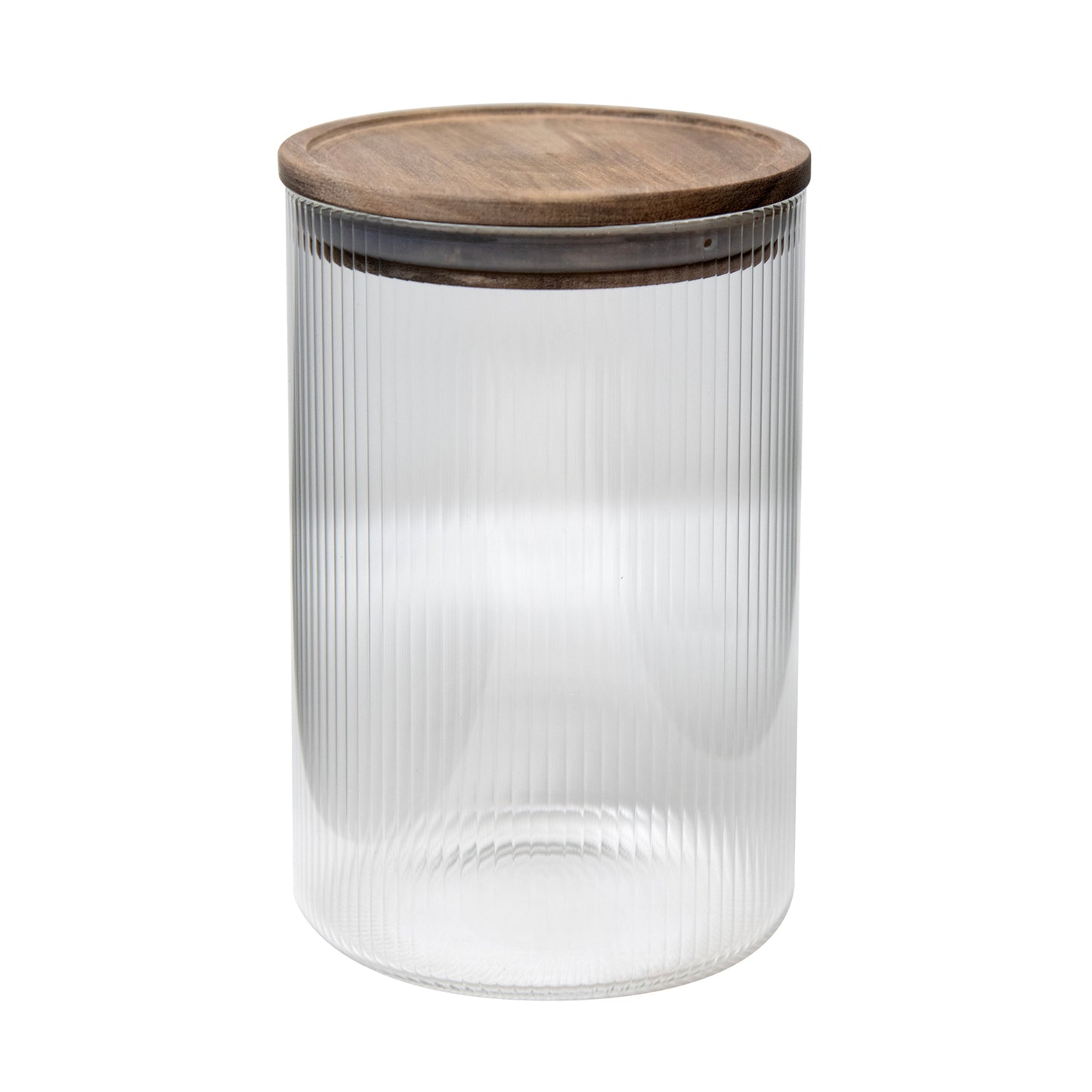 Vertical Ribbed 37 Oz Glass Jar W/ Acacia Wood Lid