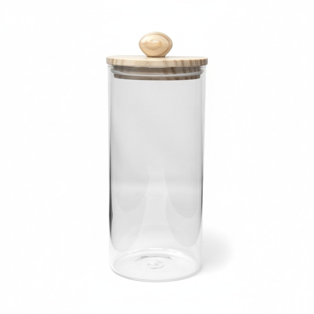 BOROSILICATE 43.9 OZ GLASS JAR W/ WOOD LID AND KNOB