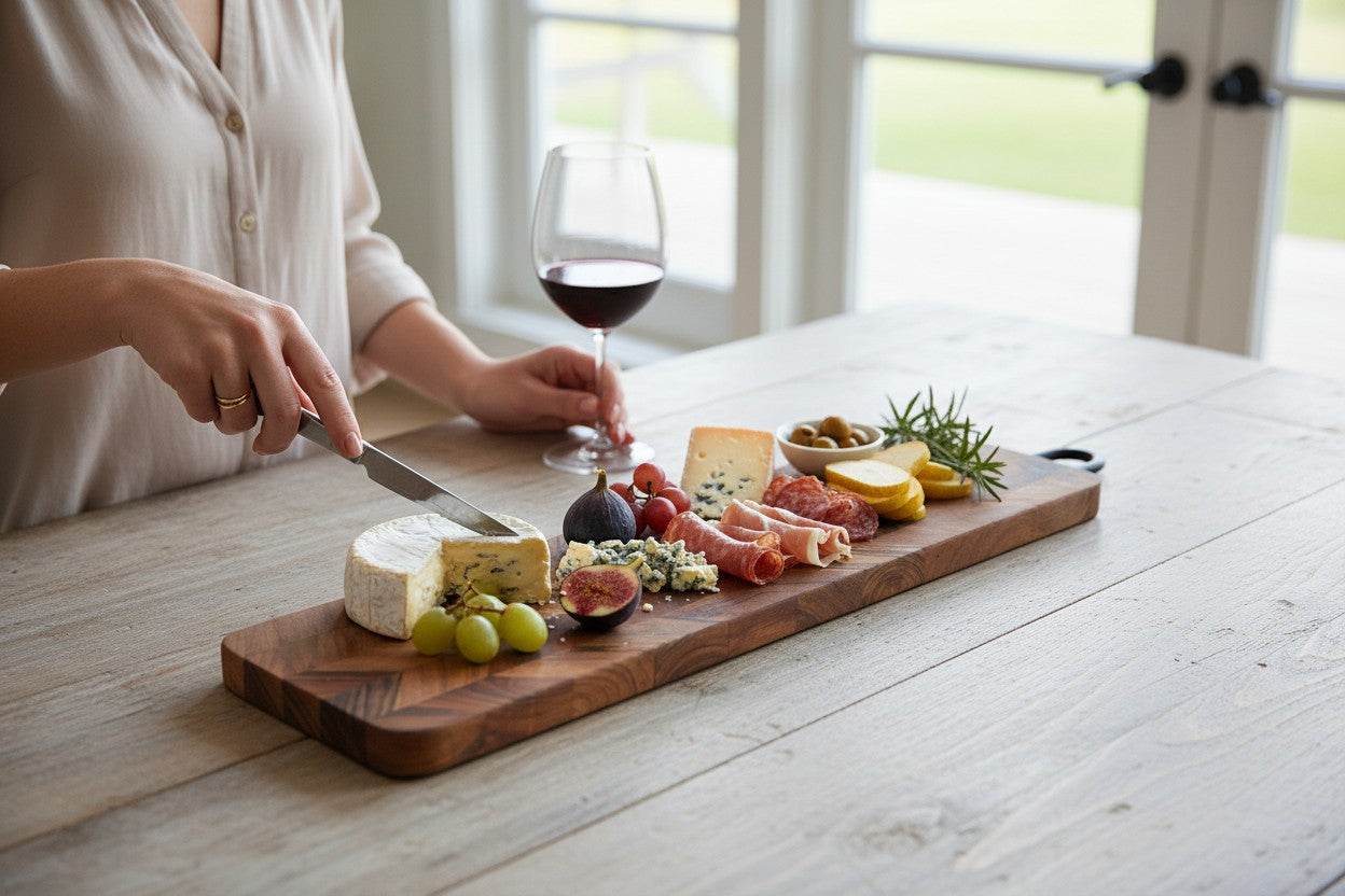 24"x5" Oblong Acacia Chevron Board With Handle