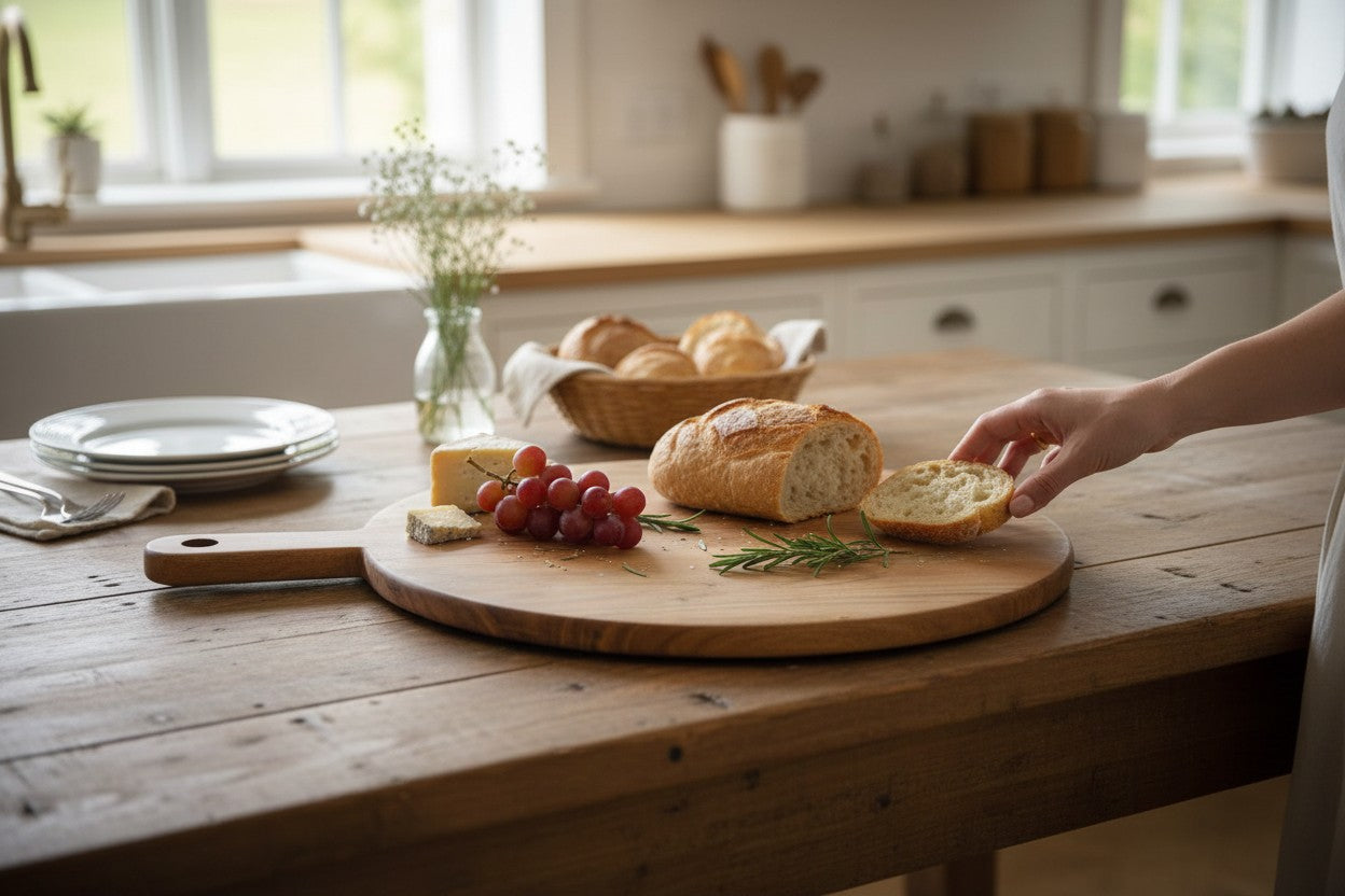 ACACIA WOOD 23.5" X 17" PADDLE SERVING BOARD WITH HANDLE