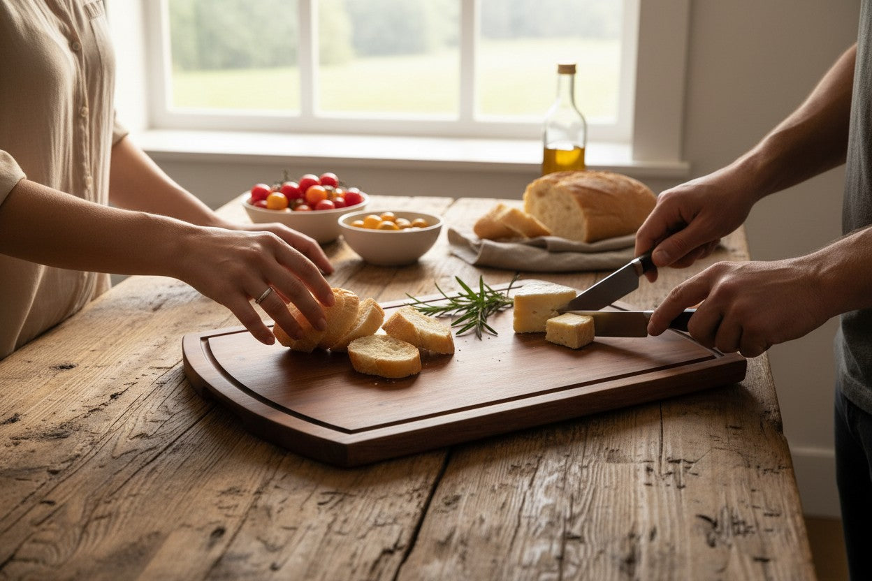 23.5X15.75" ACACIA WOOD CUTTING BOARD W/ JUICE GROOVE