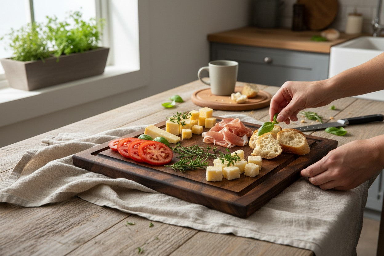14X11" ACACIA WOOD CUTTING BOARD W/JUICE GROOVE