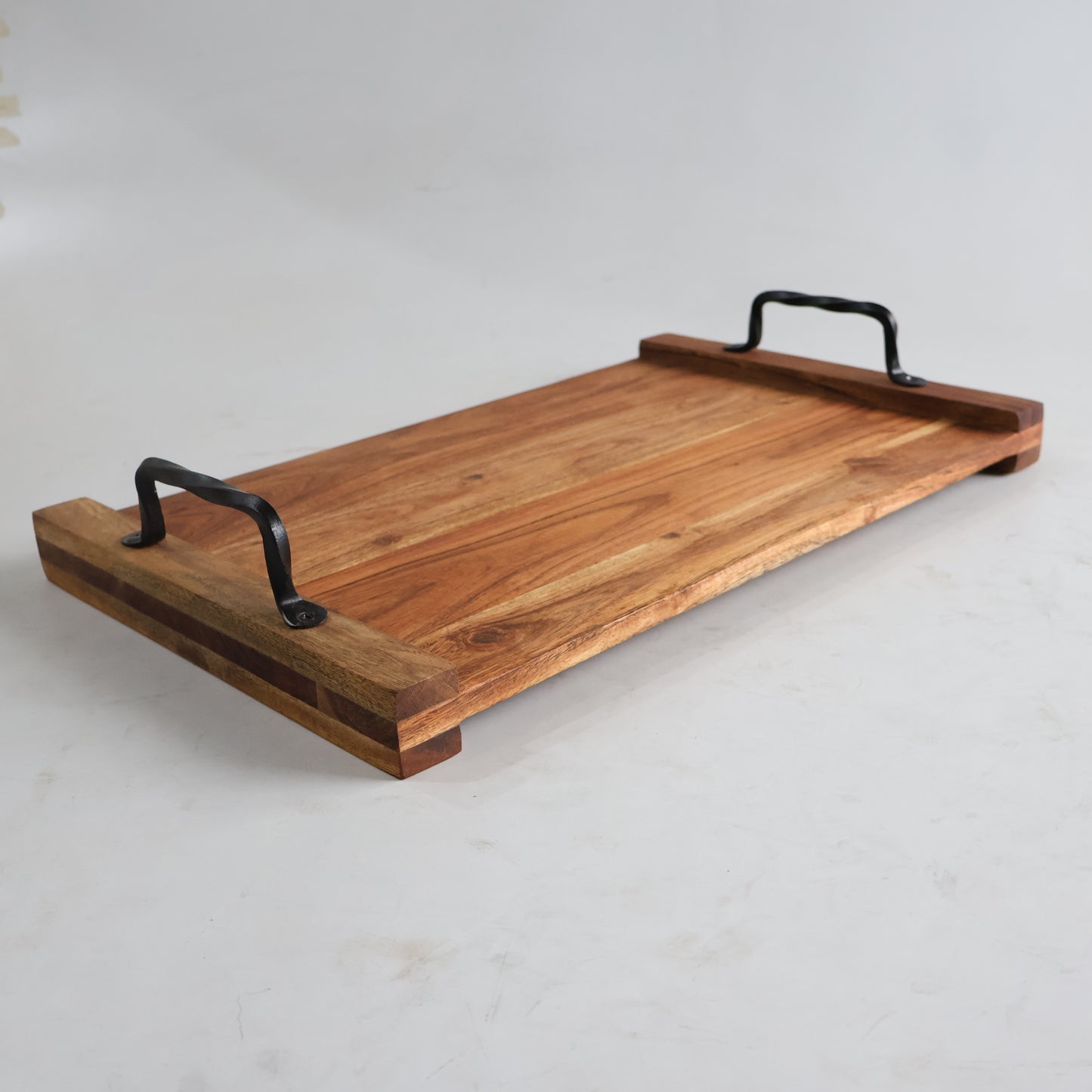 ACACIA WOOD 20" X 12" SERVING TRAY WITH HANDLES