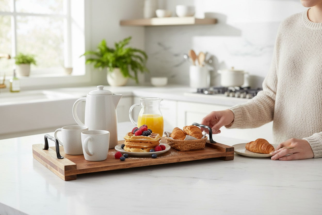 ACACIA WOOD 20" X 12" SERVING TRAY WITH HANDLES