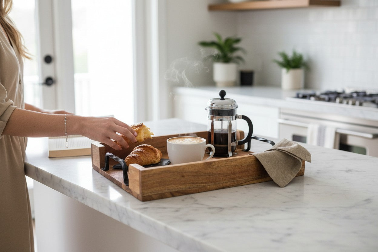 ACACIA WOOD 17" X 12" SERVING TRAY WITH HANDLES