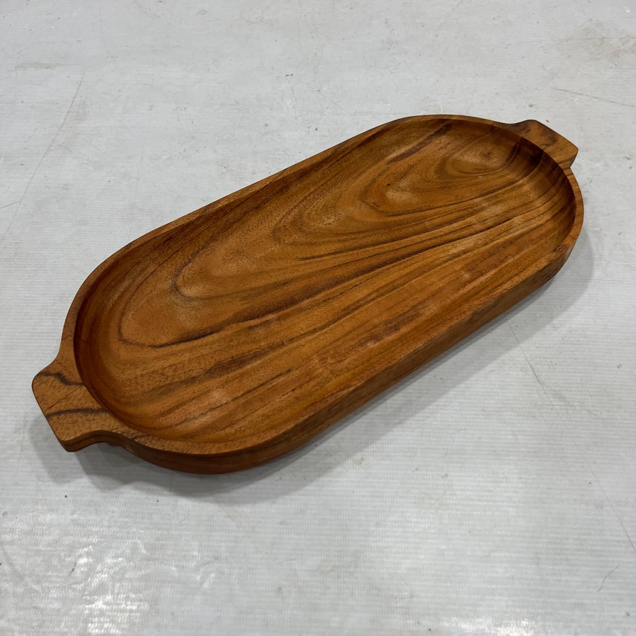 ACACIA WOOD 15" X 6.5" OVAL TRAY WITH HANDLES