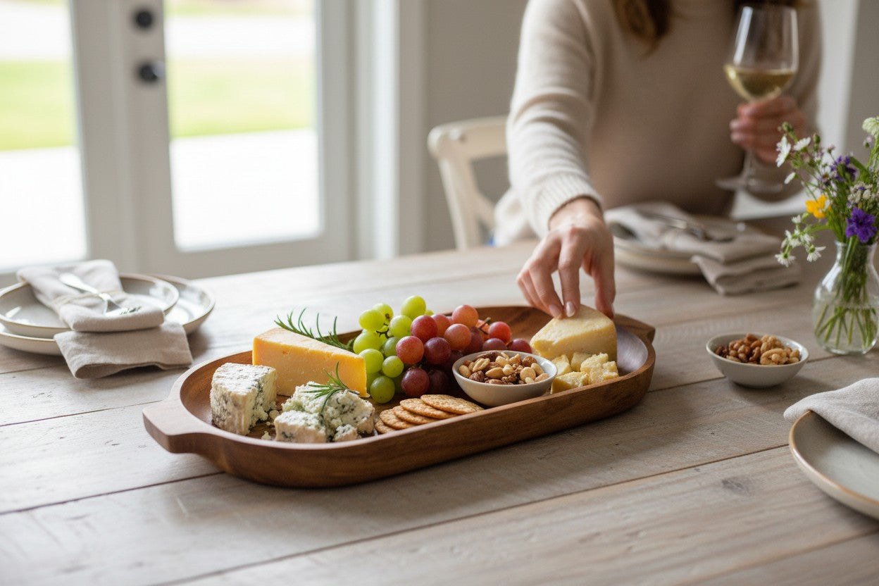ACACIA WOOD 15" X 6.5" OVAL TRAY WITH HANDLES