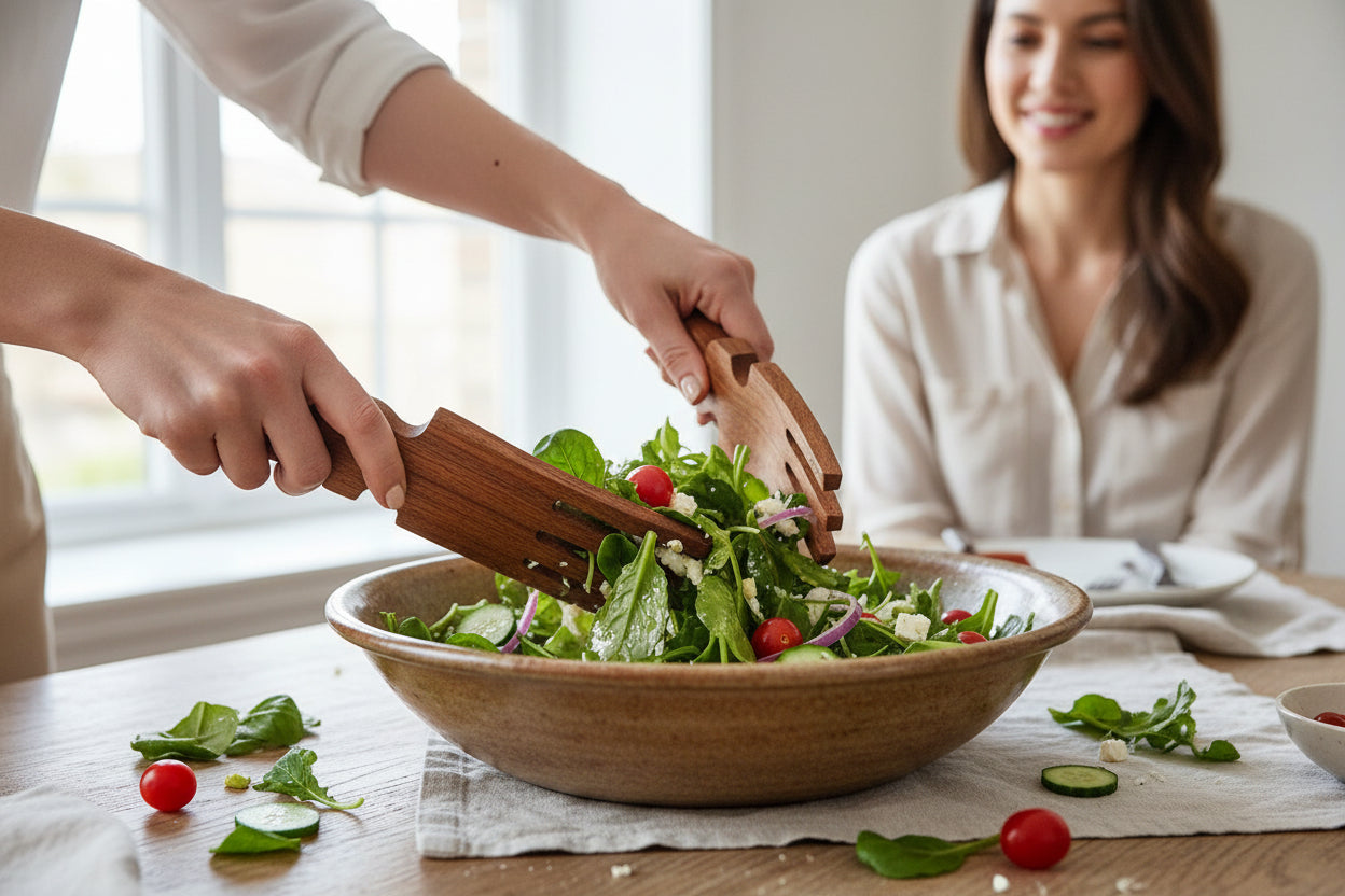ACACIA WOOD S/2 SALAD HANDS ( 8" X 4")