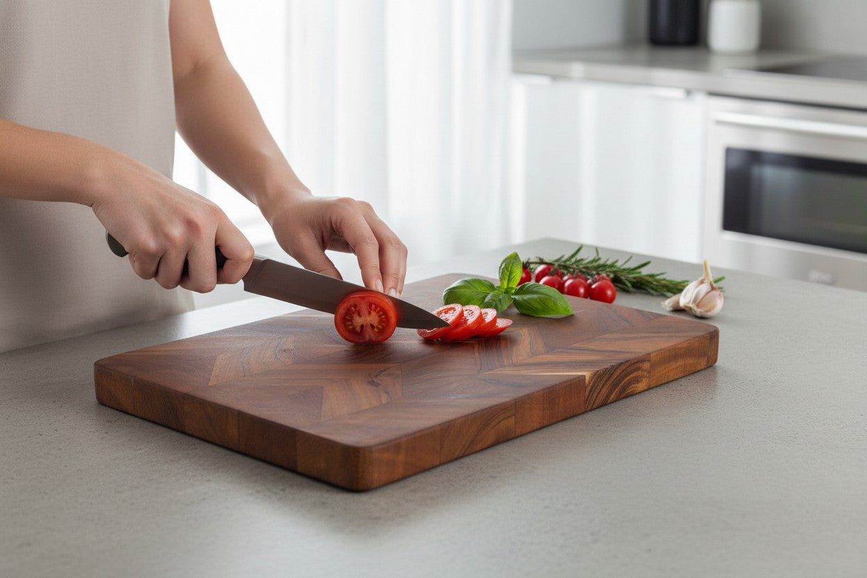 15x10" Rectangular Acacia Chevron Cutting Board