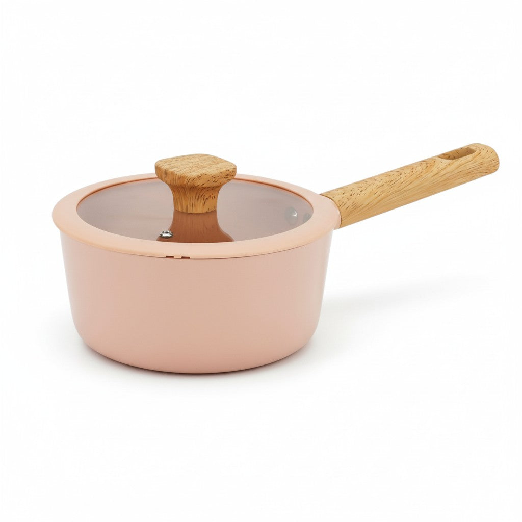 BLUSH CERAMIC NON- STICK ALUMINUM 2 QT COVERED SAUCEPAN
