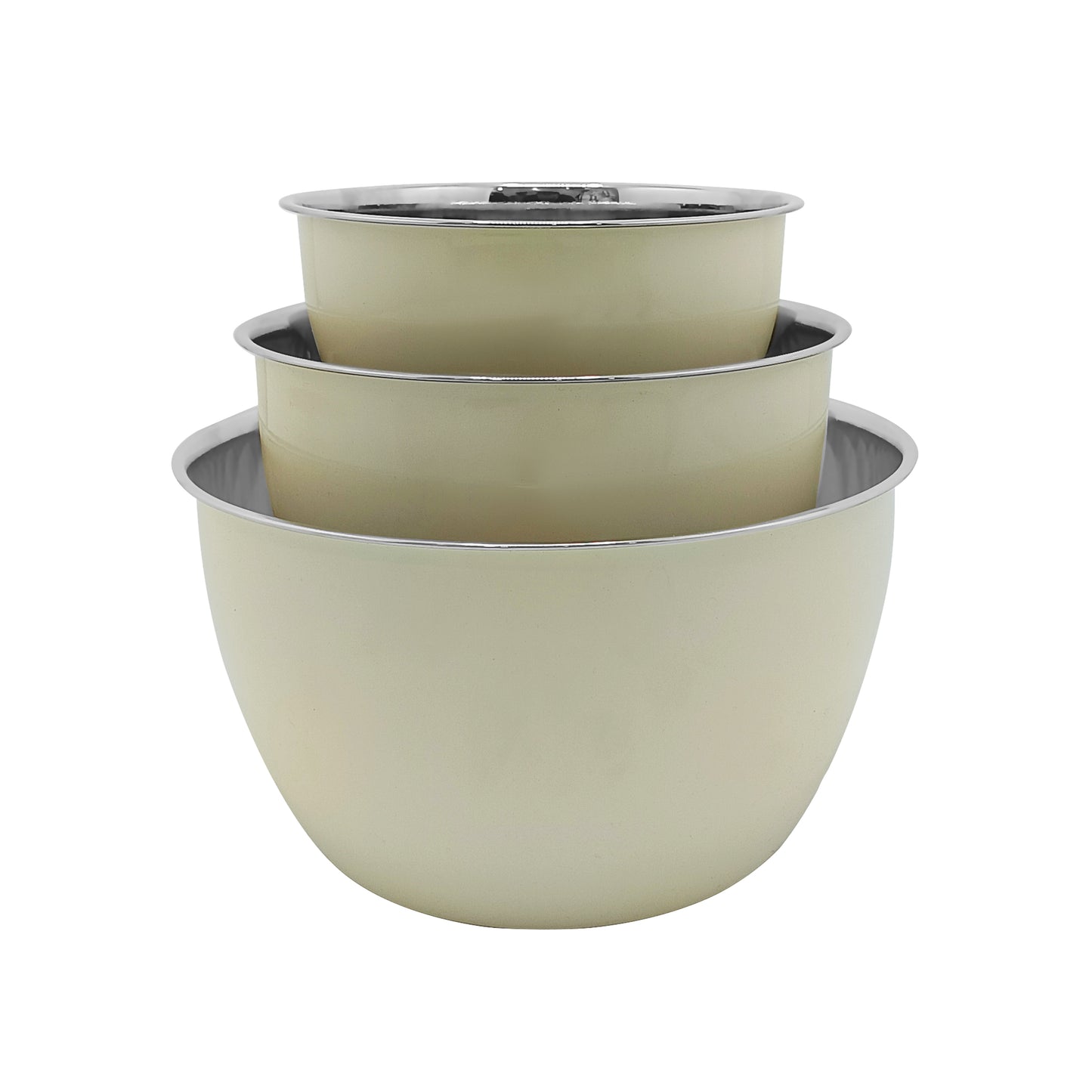 3PC STAINLESS STEEL MIXING BOWL SET WITH CREAM EXTERIOR (1.5QT/ 3QT/5QT)