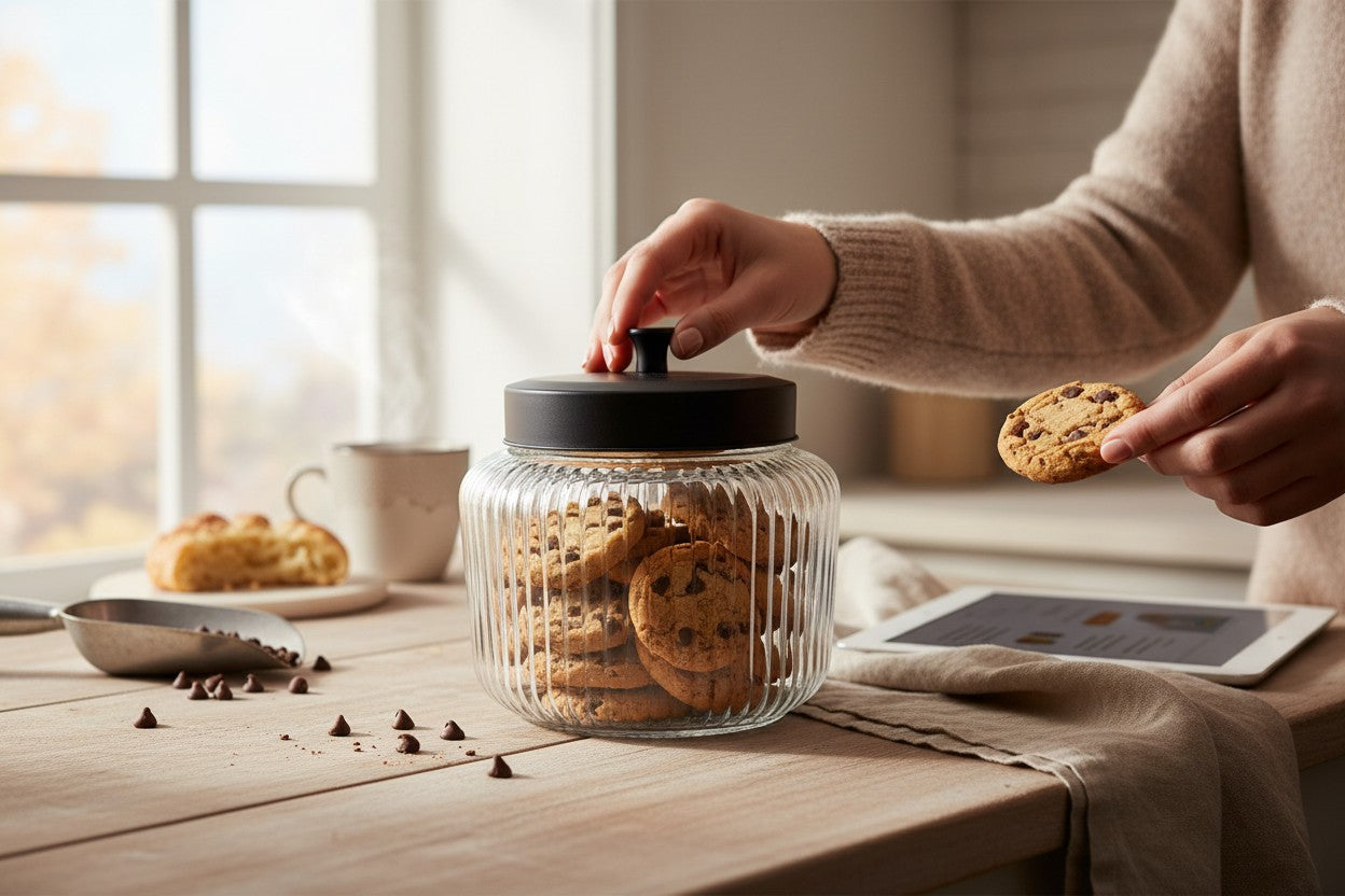 60 oz RIBBED JAR W/ BLACK METAL LID