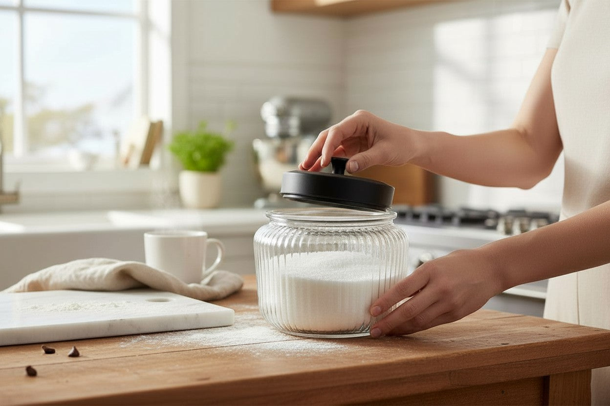 152 OZ RIBBED JAR W/ BLACK METAL LID