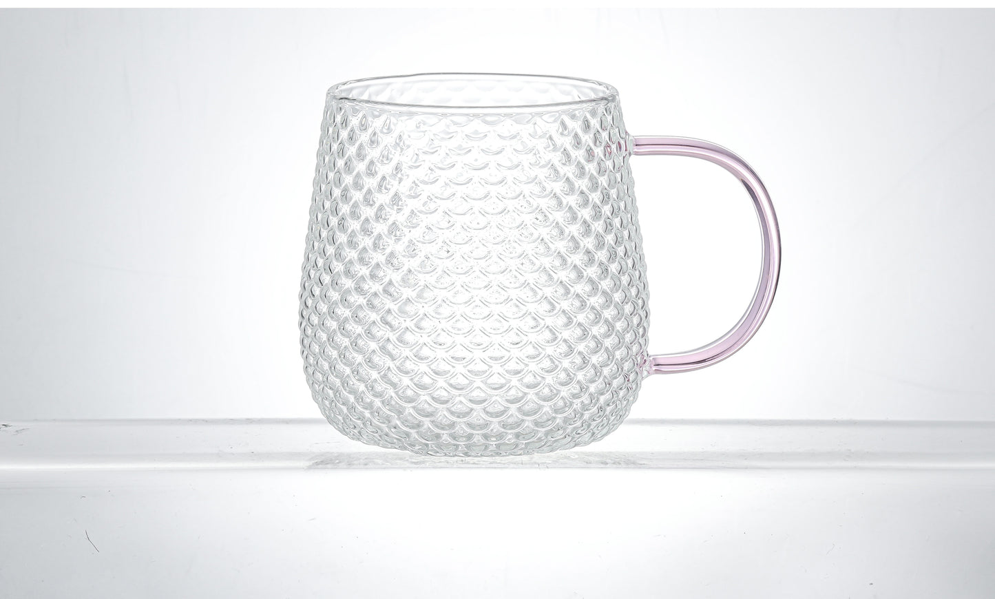 Set of 2 14 oz Borosilicate Bubble Glass Mug with Pink Handle