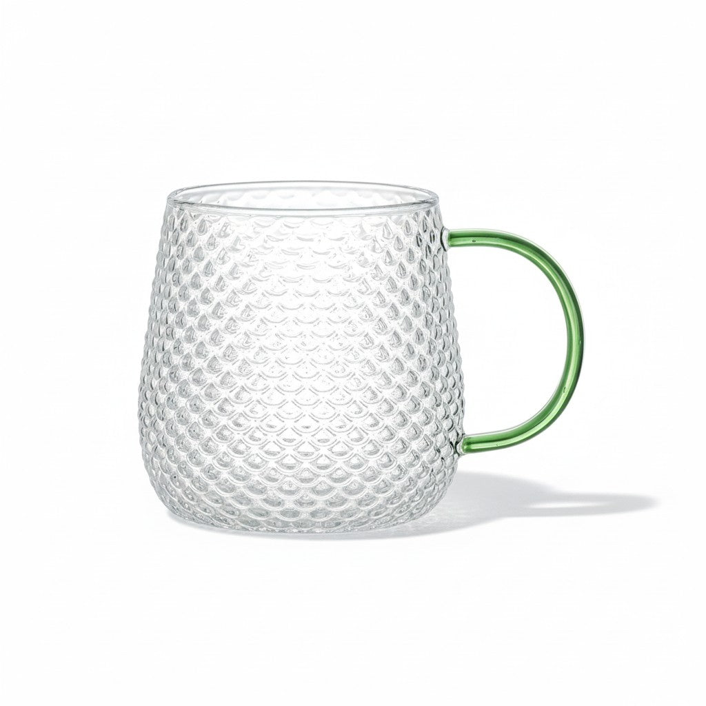 SET OF 2 14 OZ BOROSILICATE BUBBLE GLASS MUG WITH GREEN HANDLE