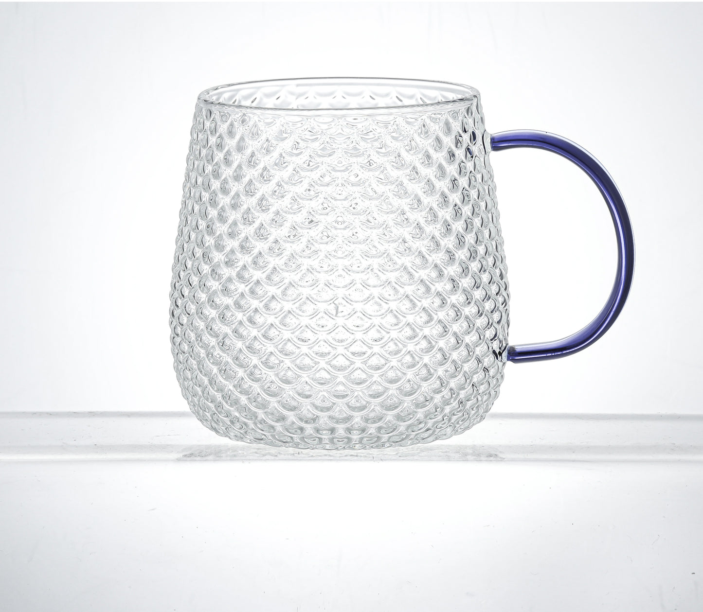 Set of 2 14 oz Borosilicate Bubble Glass Mug with Blue Handle
