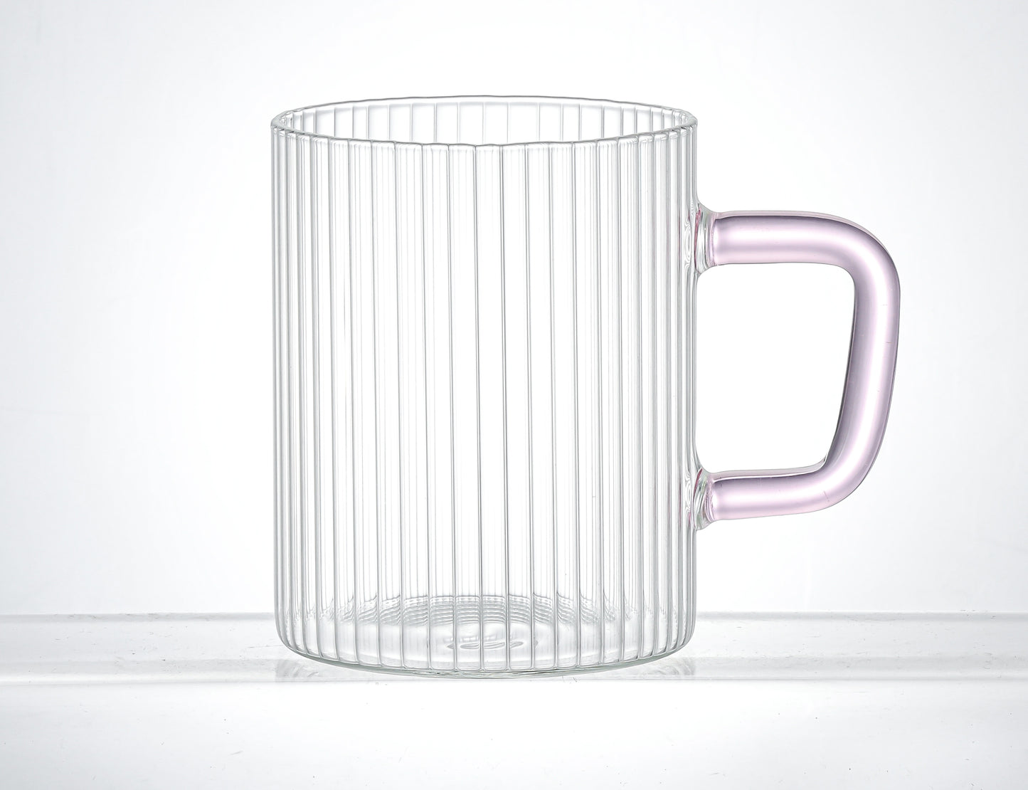 Set of 2 13.5 oz Borosilicate Ribbed Glass Mug with Pink Handle