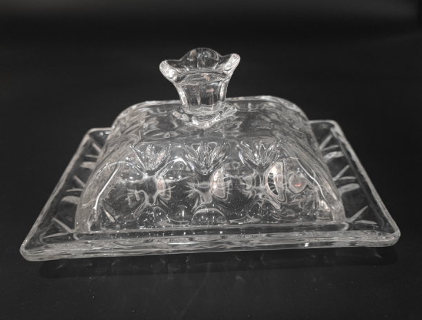 FLORAL GLASS BUTTER DISH