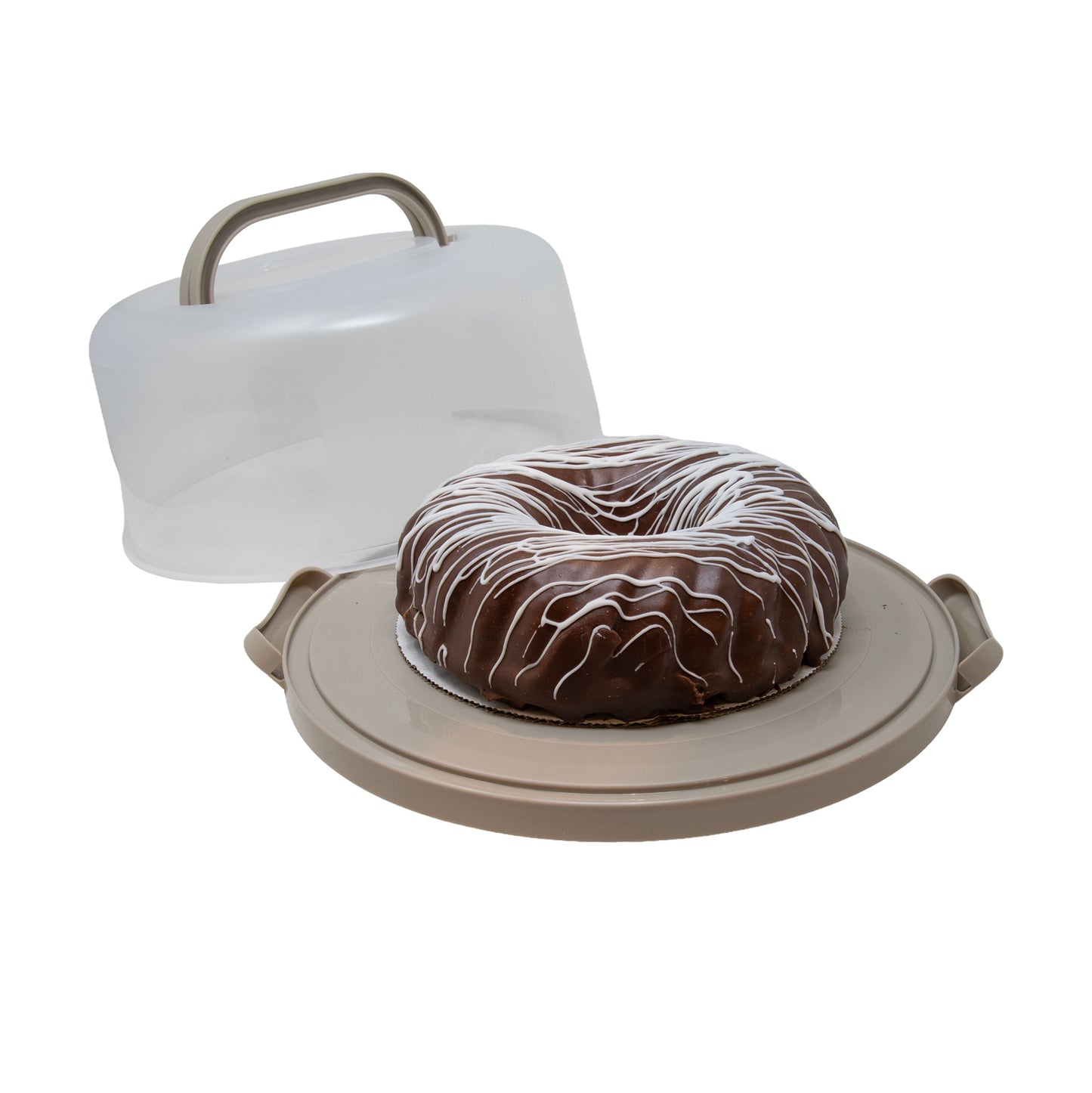 TAUPE ROUND CAKE CARRIER W/LID & HANDLE