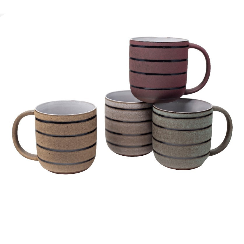 18 Oz T-Shirt Stripe Mugs - Assorted 4 Colors