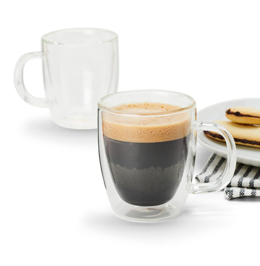 S/2 BOROSILICATE DOUBLE WALL 4 OZ GLASS MUGS