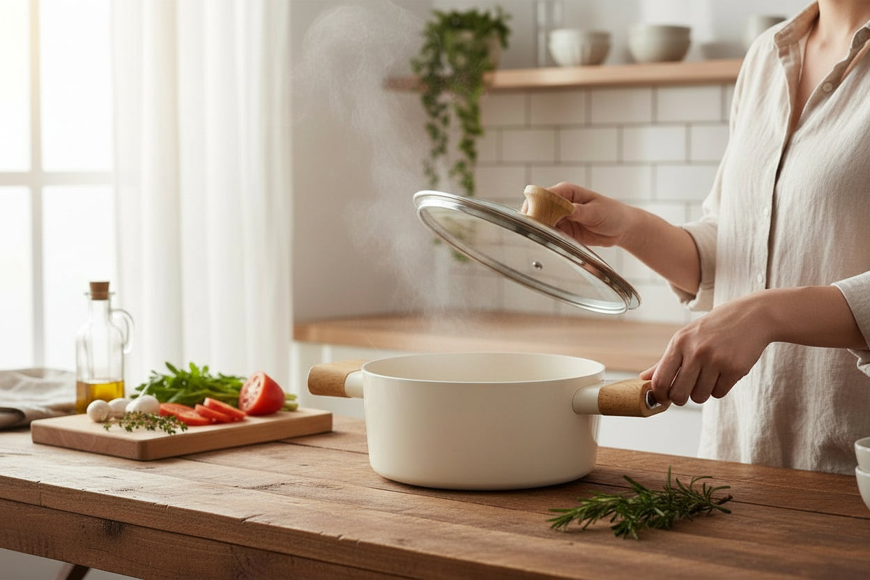 Cream Ceramic Non Stick Aluminum 3qt Saucepan