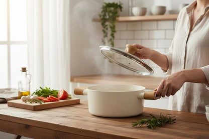 Cream Ceramic Non Stick Aluminum 3qt Saucepan