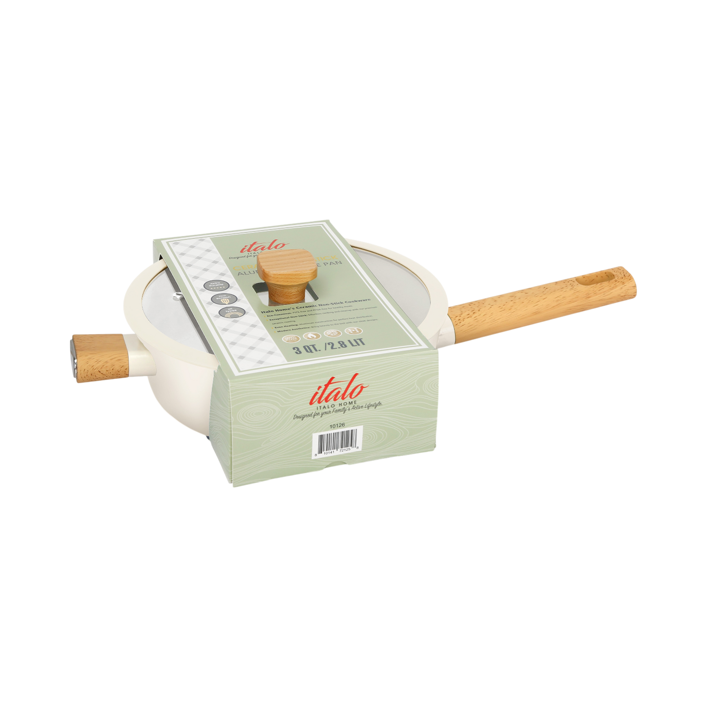 CREAM CERAMIC NON STICK ALUMINUM 3QT COVERED SAUTE PAN