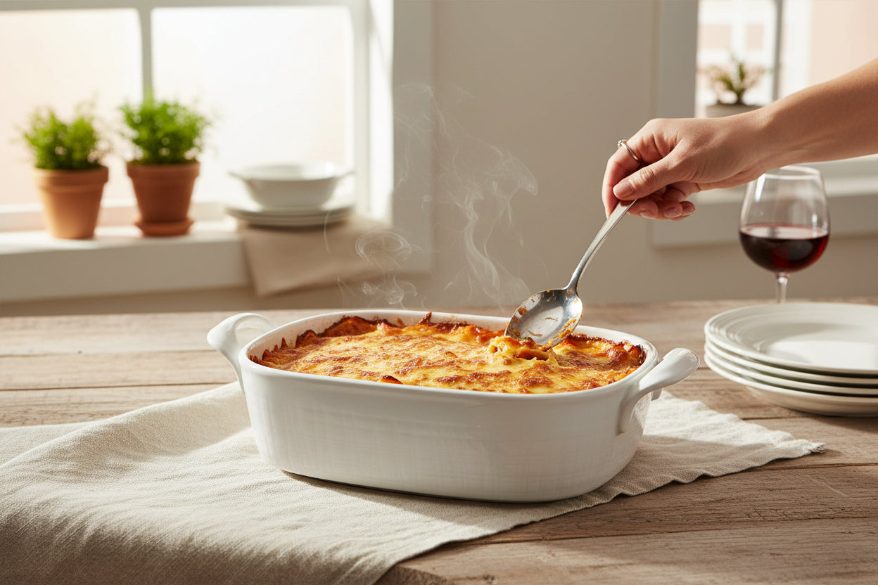 White Linen 1.3 Qt Ceramic Rectangular Baker