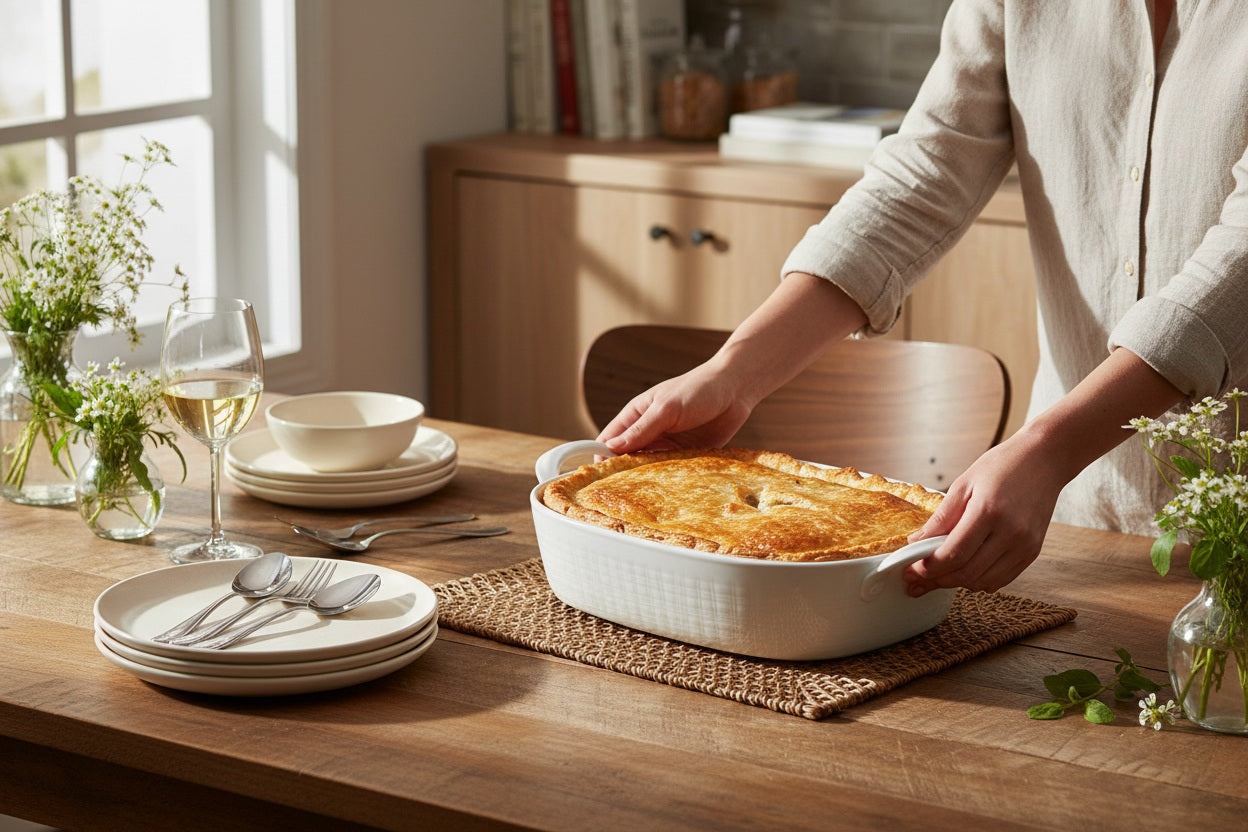 White Linen 3.2 Qt Ceramic Rectangular Baker