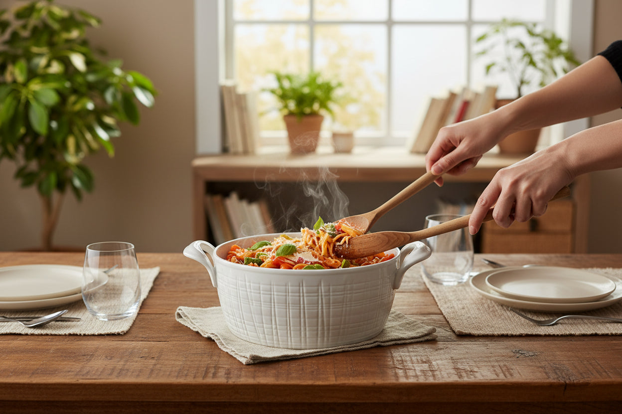 1.5QT WHT RND LINEN CASSEROLE