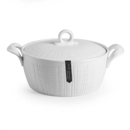 1.5QT WHT RND LINEN CASSEROLE
