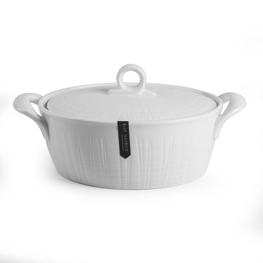 .90QT WHT OVAL LINEN CASSEROLE