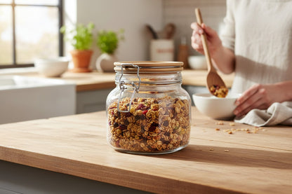 Square 27 Oz Glass Jar W/ Wood Lid