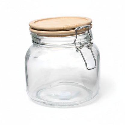 SQUARE 27 OZ GLASS JAR W/ WOOD LID