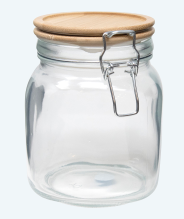 Square 33.8 Oz Glass Jar W/ Wood Lid