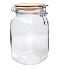 Square 50 Oz Glass Jar W/ Wood Lid