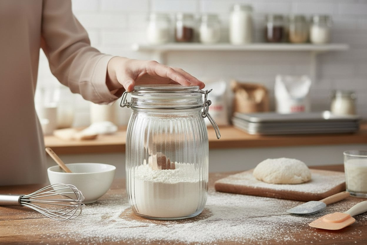 Round Ribbed 25 Oz Glass Jar W/ Glass Lid