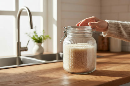 Round Ribbed 47 Oz Glass Jar W/ Glass Lid