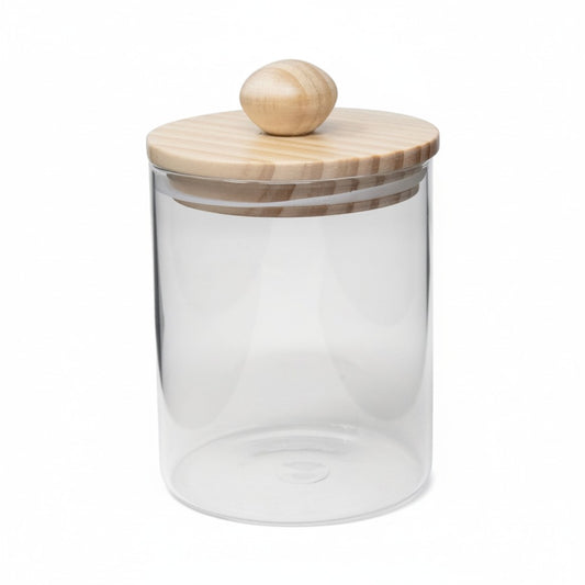 BOROSILICATE 23 OZ GLASS JAR W/ WOOD LID AND KNOB