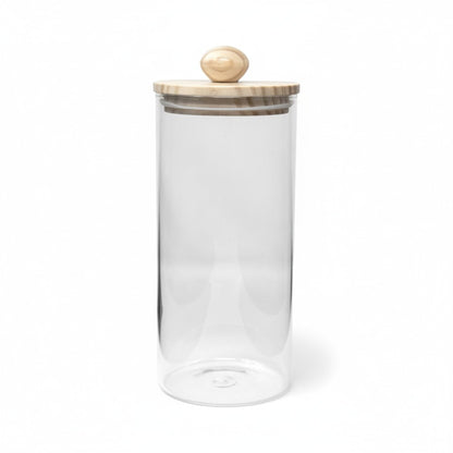 BOROSILICATE 43.9 OZ GLASS JAR W/ WOOD LID AND KNOB