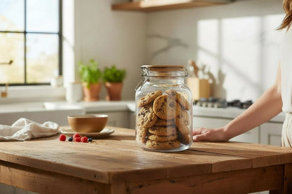 Square 67 Oz Glass Jar W/ Bamboo Lid