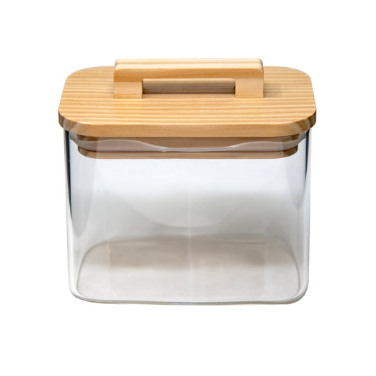 Borosilicate 17 Oz Rectangular Glass Jar W/ Wood Lid